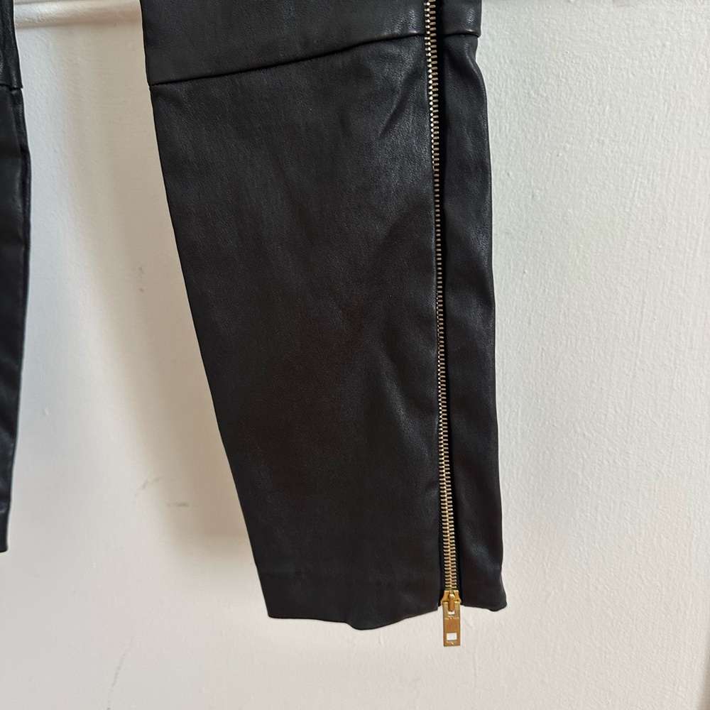 Rag & Bone Black Leather Leggings w/ Gold Zippers - Picture 4 of 7